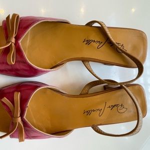 Pink bonded leather sling back .Made in Spain .